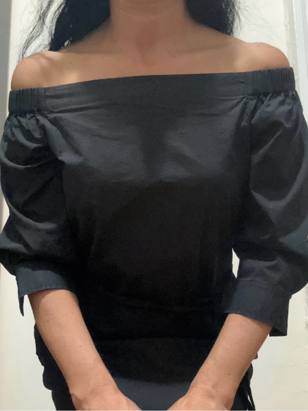 Theory off shoulder tie waist dress